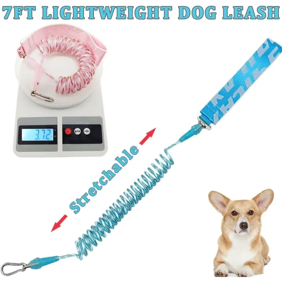 Chew Proof Dog Leash Cable Shock Absorption Reflective AntiPull Coated Wire Rope Stretch Leash with Wide Nylon Handle for Small