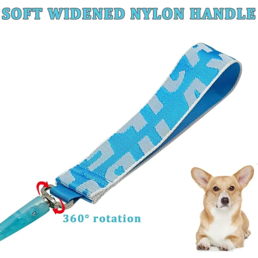 Chew Proof Dog Leash Cable Shock Absorption Reflective AntiPull Coated Wire Rope Stretch Leash with Wide Nylon Handle for Small