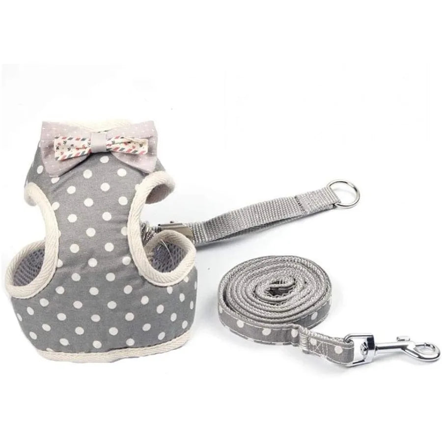 Puppy Harness and Leash Set for Walking Escape Proof Adjustable Soft Padded Mesh Front Vest Harness with Leash and Cute Bows Ea