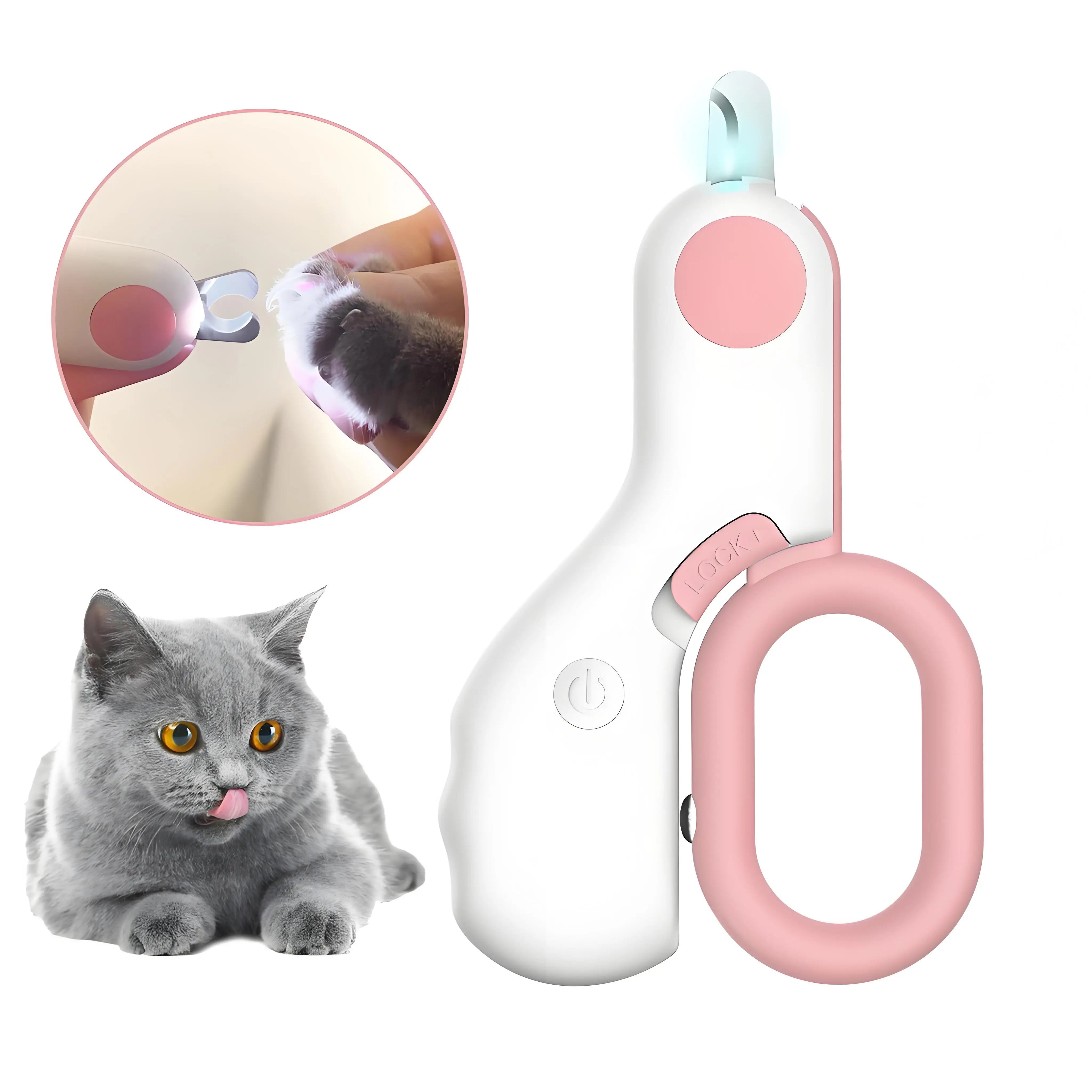 LED Pet Nail Clippers with Safety Guard, Professional Trimmer for Cats & Small Dogs - Precise Grooming Tool (Pink)