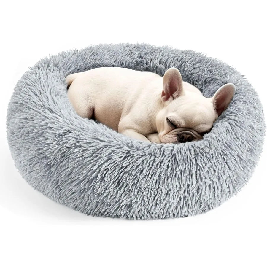20-inch Calming Donut-Shaped Washable Fluffy Pet Bed for Indoor Cats and Small to Medium Dogs Ideal for Puppy and Kitten Soft C