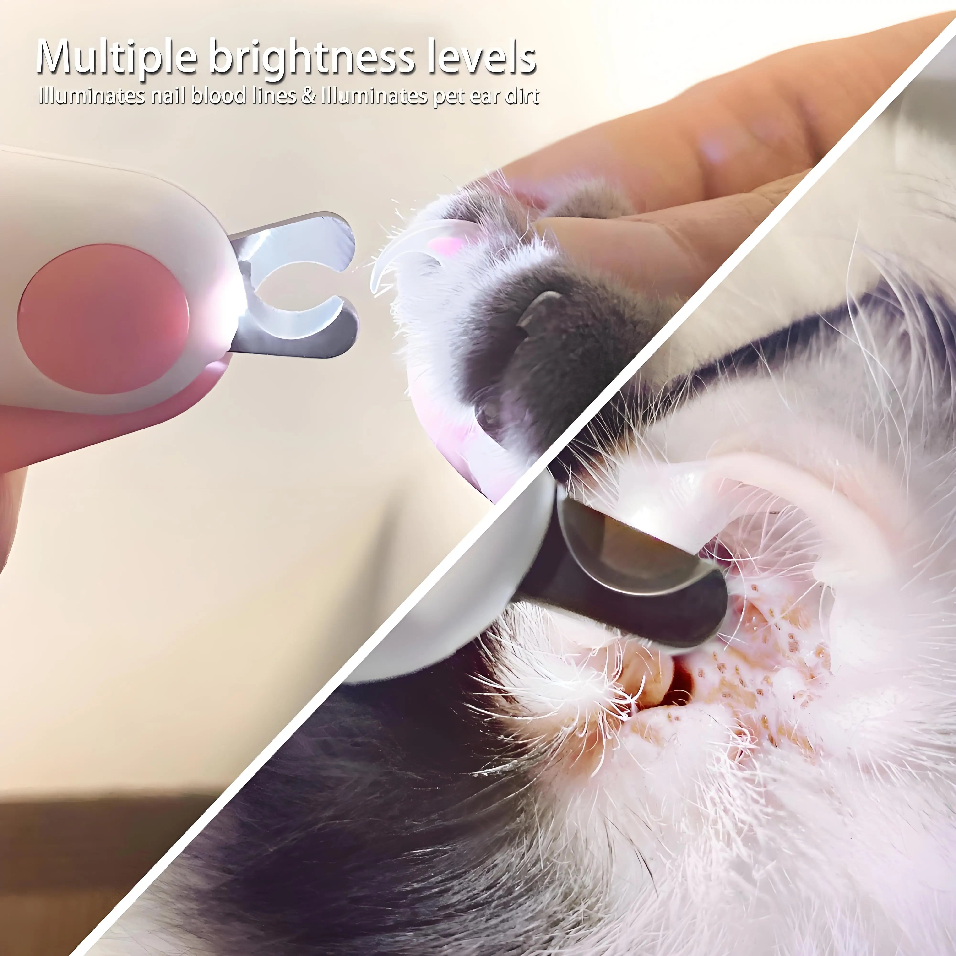 LED Pet Nail Clippers with Safety Guard, Professional Trimmer for Cats & Small Dogs - Precise Grooming Tool (Pink)