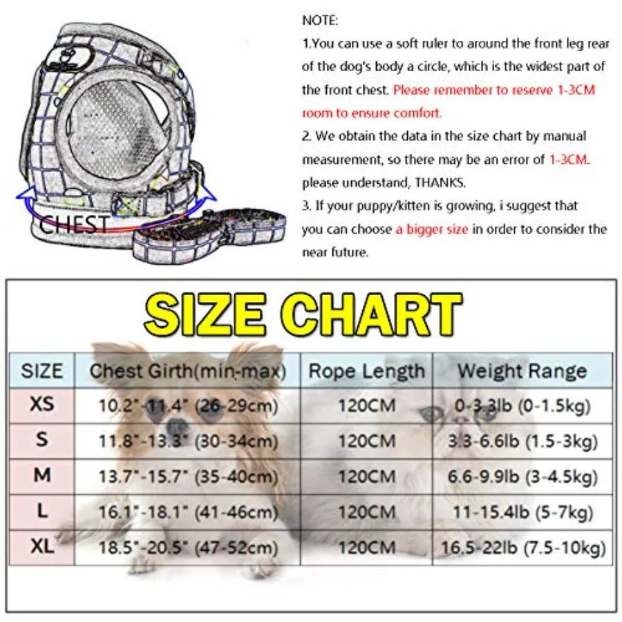 Soft Mesh Dog Harness and Leash Set for Walking No Pull Adjustable Reflective Puppy Stepin Vest Harness for Puppy Small Medium