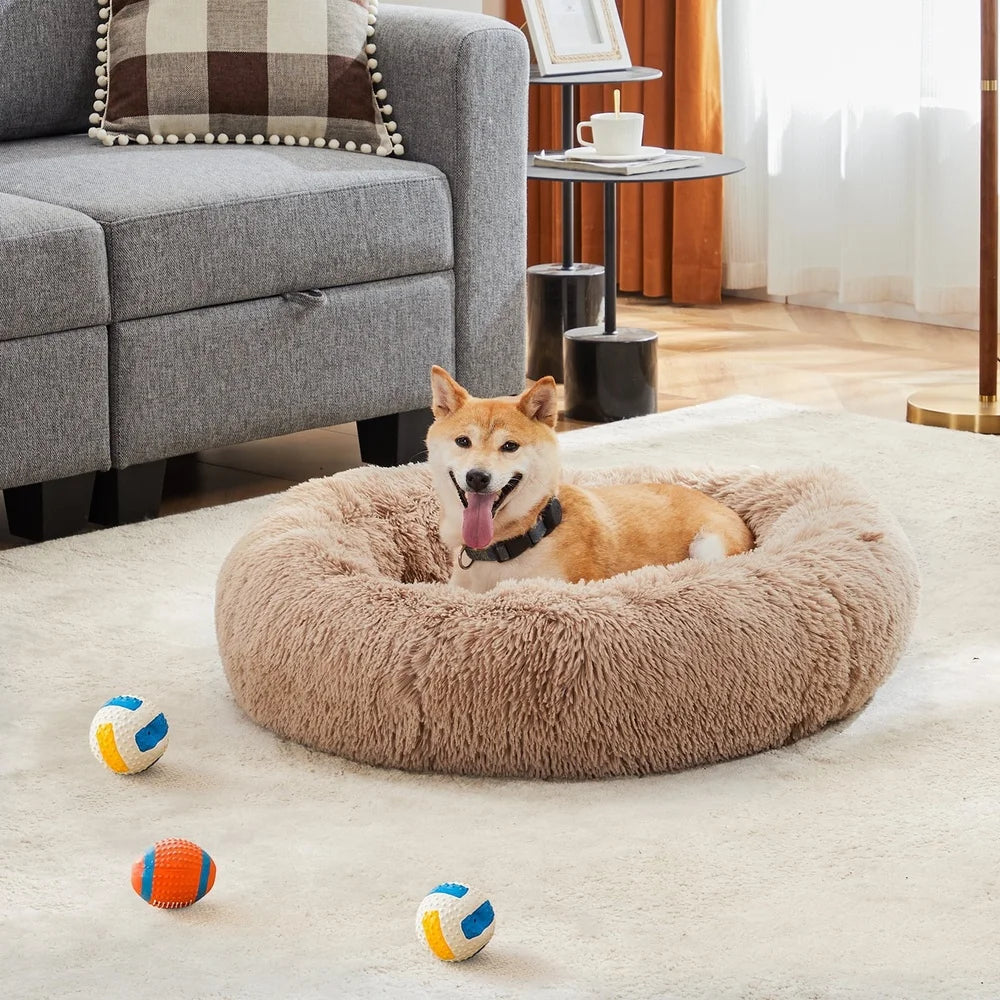 Machine Washable Cozy Dog Cat Bed Calming Donut Anti-Slip Round Waterproof Cuddle Pet Bed Home Travel