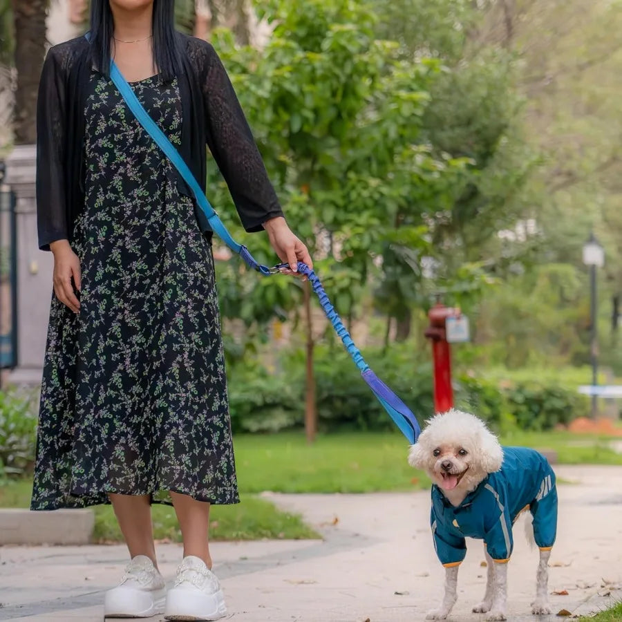 Handree Dog Leash with Bungee for Large Dogs Waist Belt and Car Seat Bel Blue
