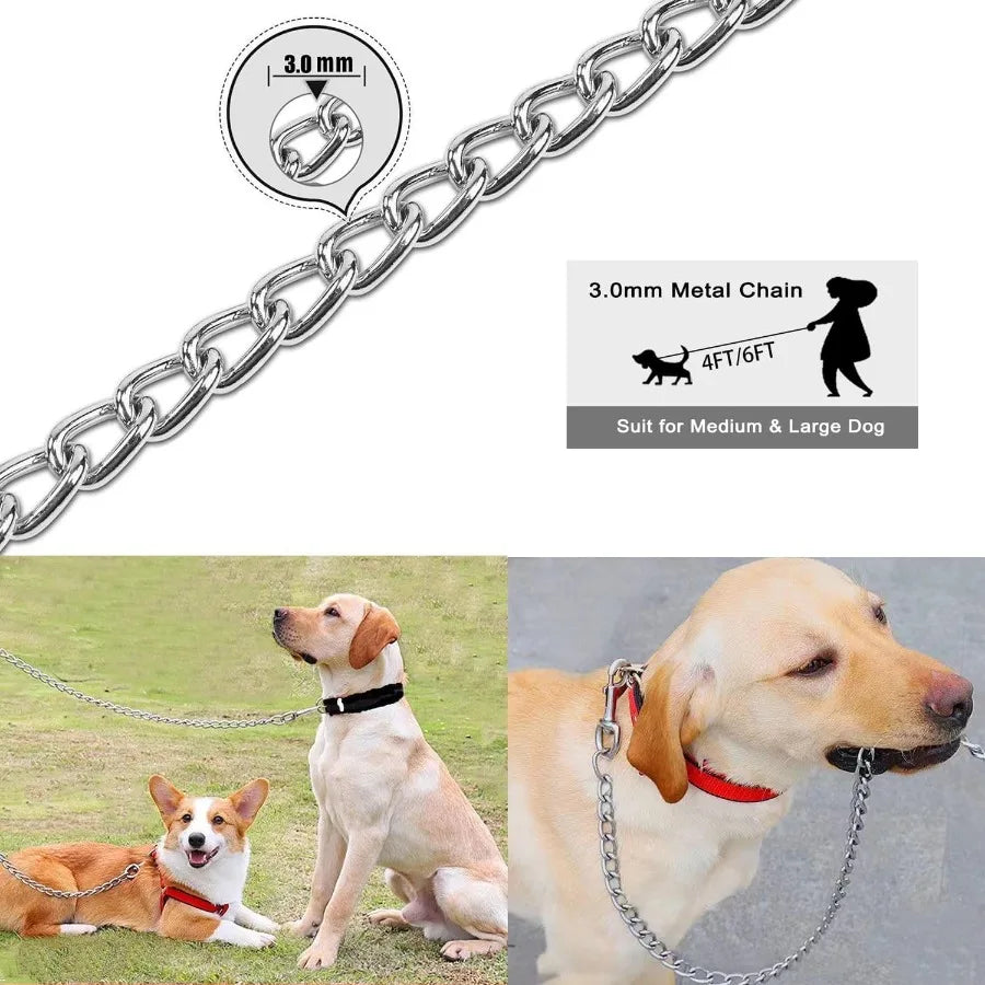 Chain Dog Leash with Padded Handle Durable Chew Proof for Medium and Large Dogs 4 ft x 3.0 mm