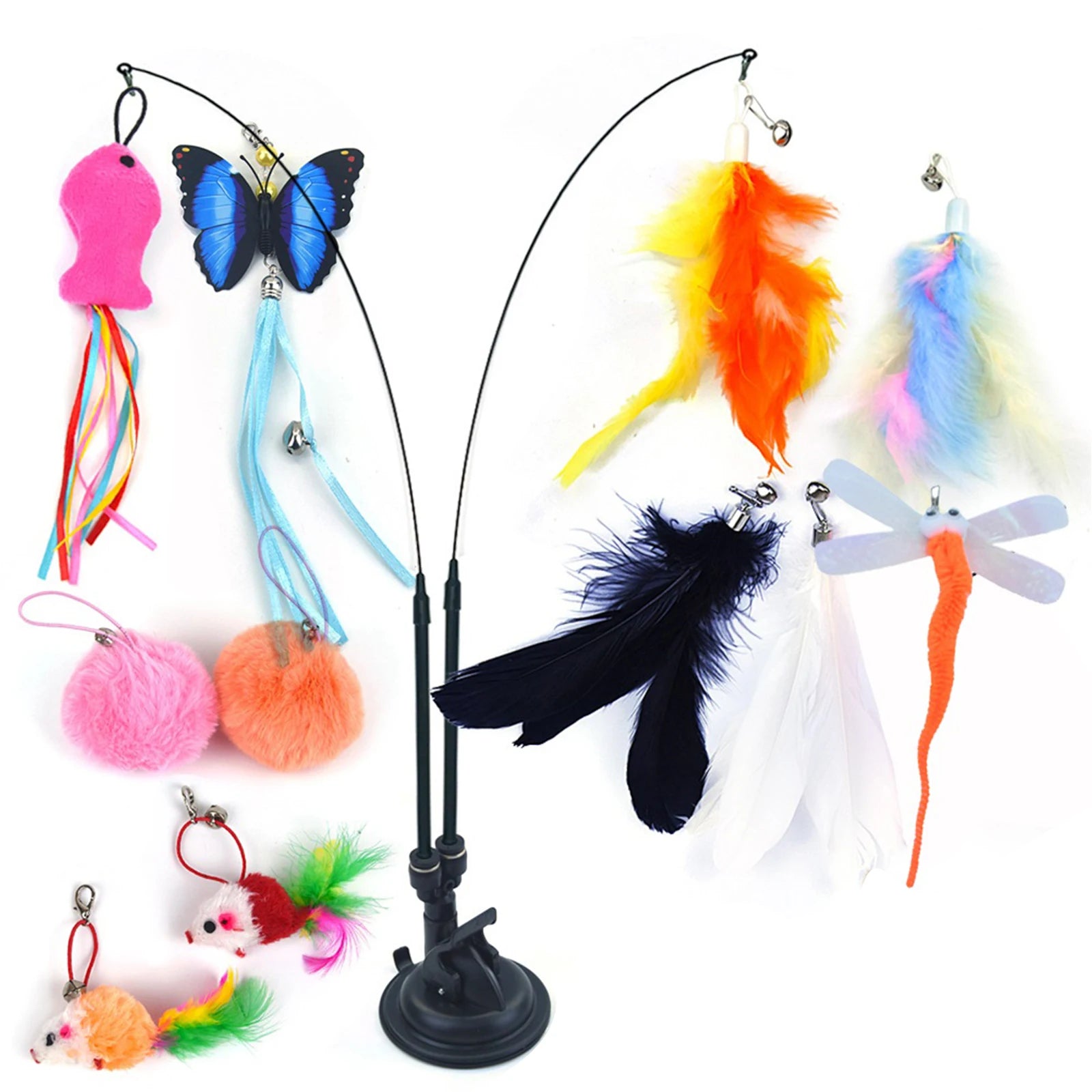 Pet Cat Toy Set Teaser Stick Set Double Headed Interactive Cat Toy Handfree Cat Toy Stick for Cat Training Playing Accessories