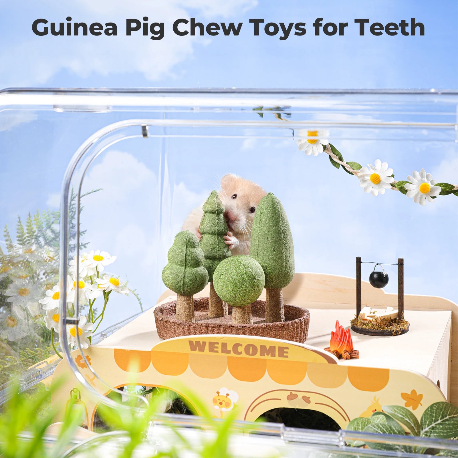 Natural Edible Guinea Pig/Rabbit Treats, Small Pet Dental Health Toys, Detachable Enrichment Chews for Chinchilla/Rat/Gerbils