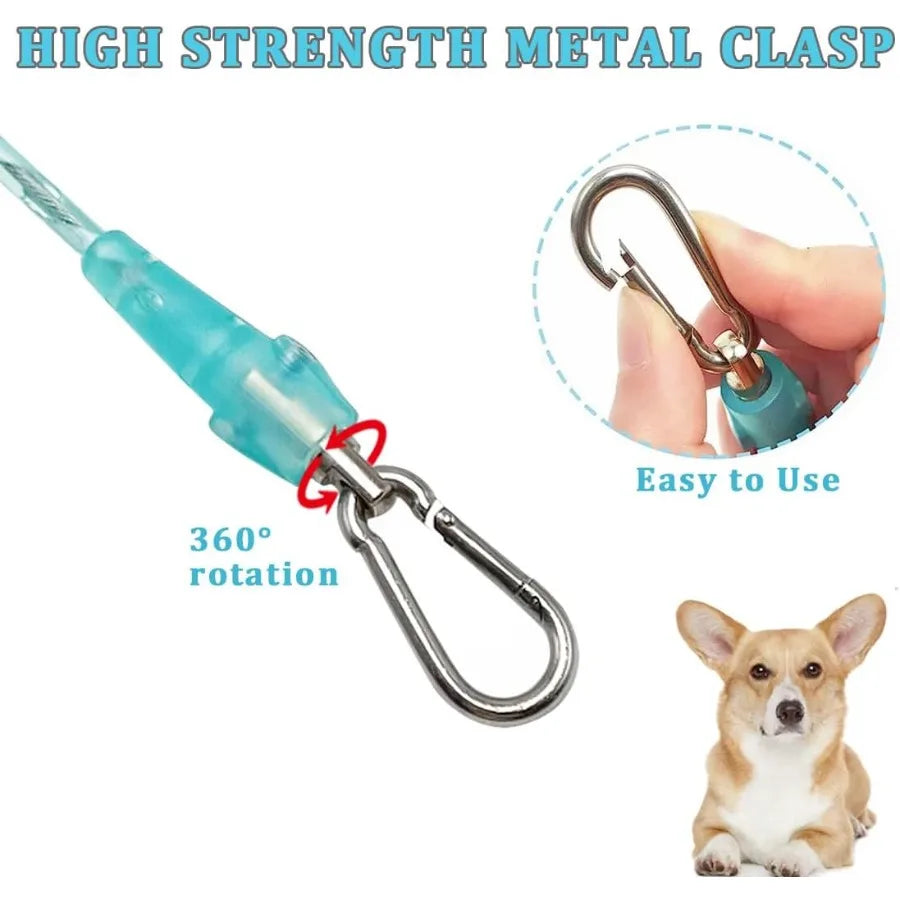 Chew Proof Dog Leash Cable Shock Absorption Reflective AntiPull Coated Wire Rope Stretch Leash with Wide Nylon Handle for Small