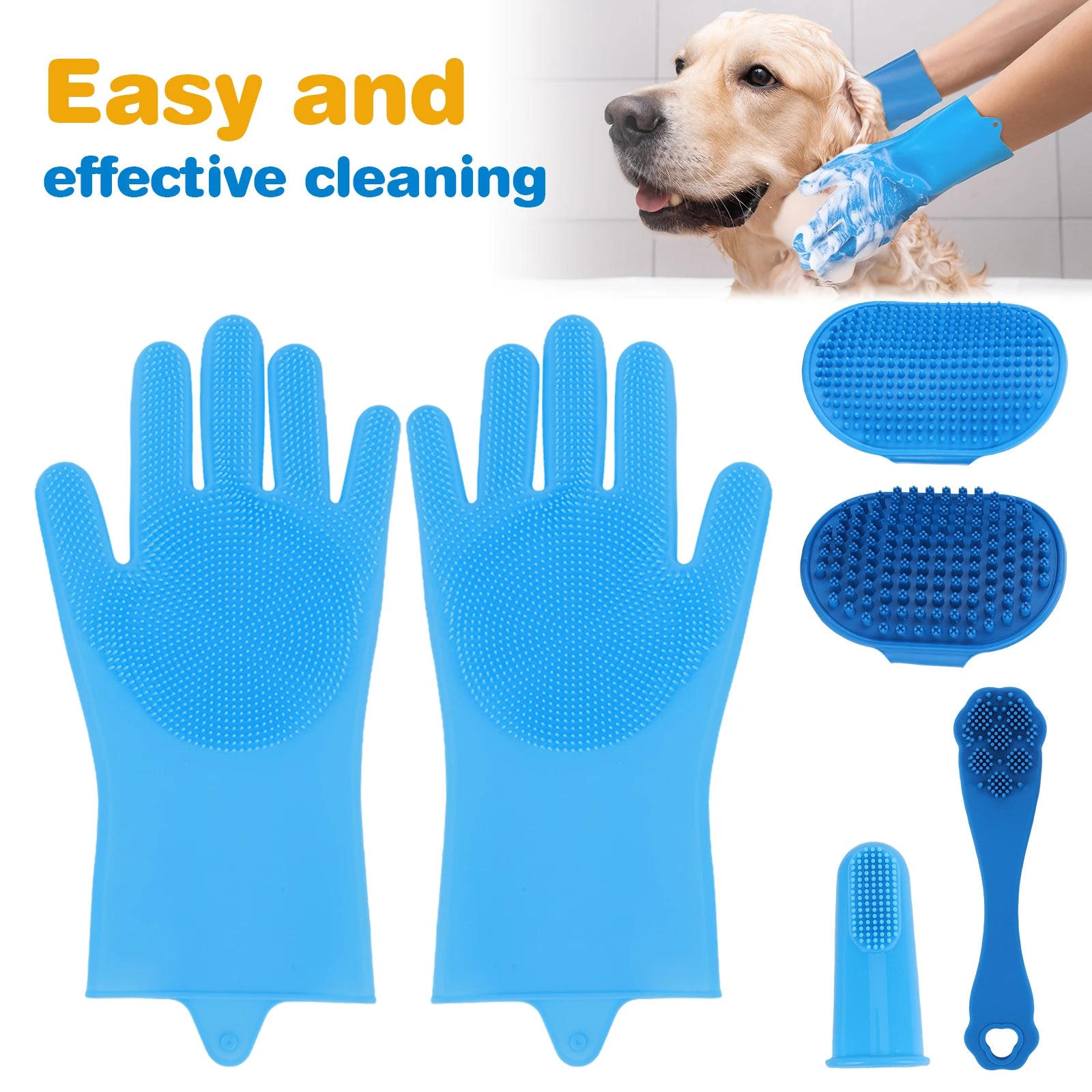 6PCS Pet Grooming Kit Silicone Dog Bath Brush Dog Toothbrush Finger Pet Grooming Gloves for Dog Cat Bathing Massaging & Grooming