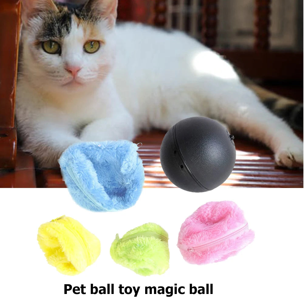 Interactive Toys Pet Electric Balls No Toxic 5pcs Automatic Dog Cat Balls Funny Rolling Toys with 4 Plush Caps for Home Cleaning