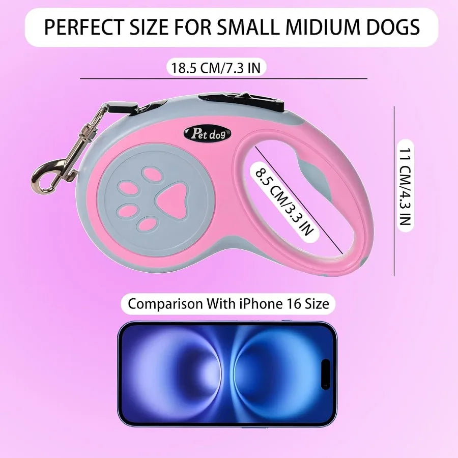 Retractable Dog Leash 5M 16FT Eendable Dog Lead with Strong Nylon Tape TangleFree OneHanded Brake Pause Lock for Small Medium D