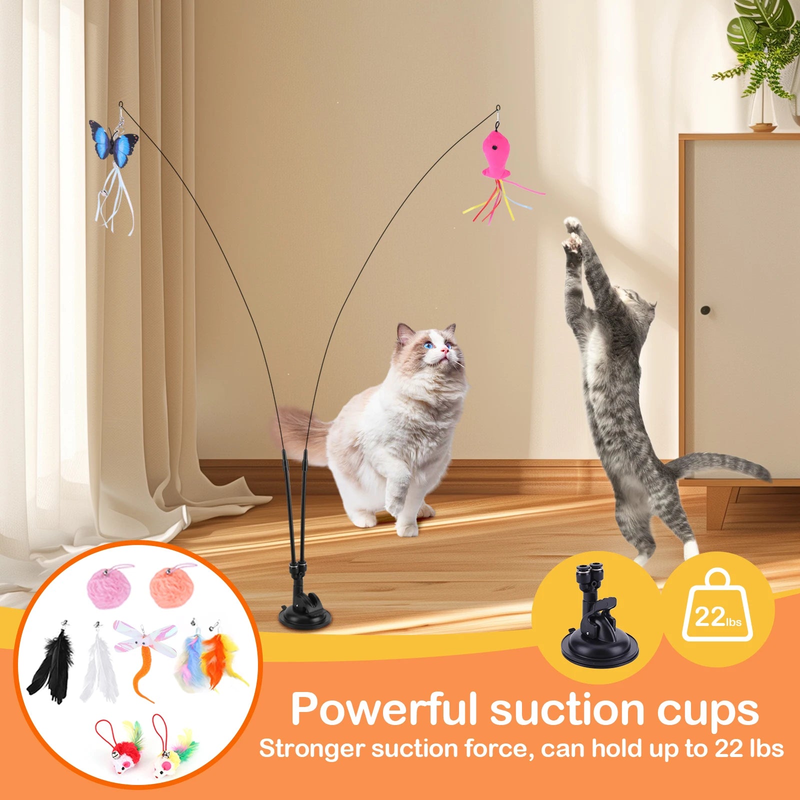 Pet Cat Toy Set Teaser Stick Set Double Headed Interactive Cat Toy Handfree Cat Toy Stick for Cat Training Playing Accessories