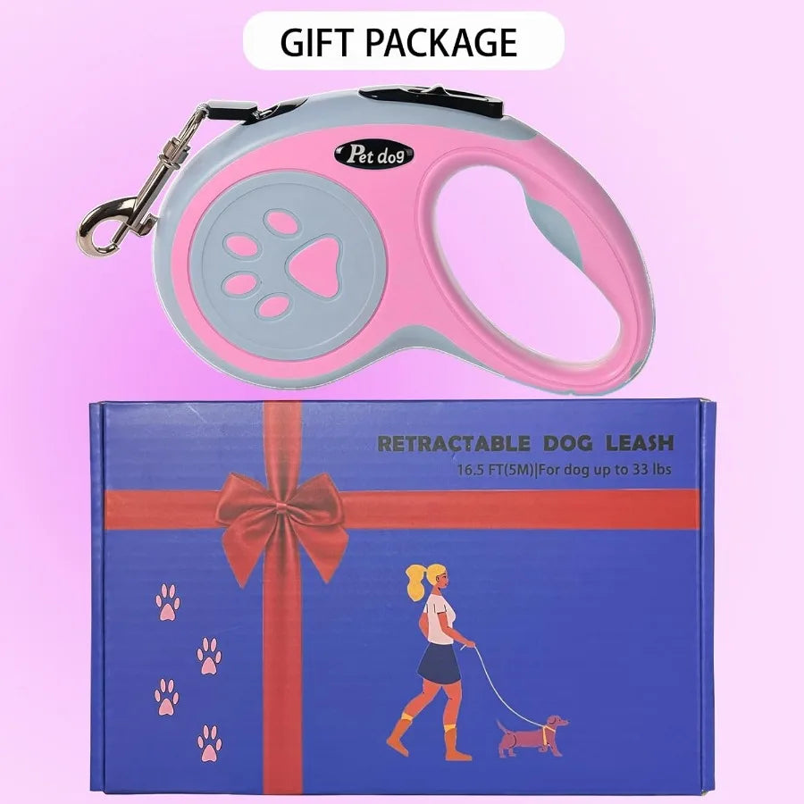 Retractable Dog Leash 5M 16FT Eendable Dog Lead with Strong Nylon Tape TangleFree OneHanded Brake Pause Lock for Small Medium D