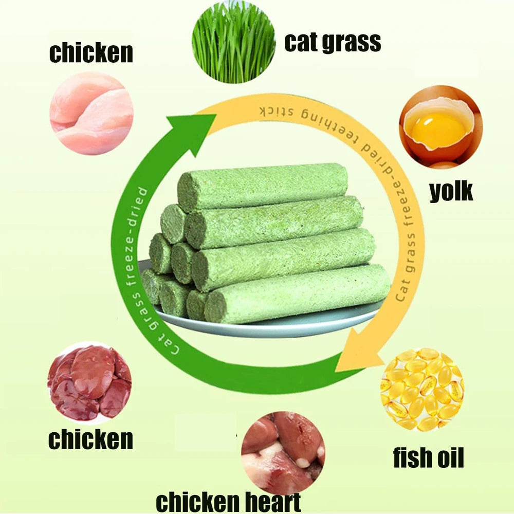 Cat Grass Teething Stick Cat Treats, Cat Grass Sticks for Indoor Cats, Cuddles and Meow Cat GrassSticks for Hairball