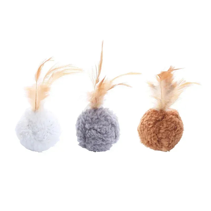 Cat toy plush ball with feathers interactive fun chase pet supplies Throwing Funny Interactive Plush Toy