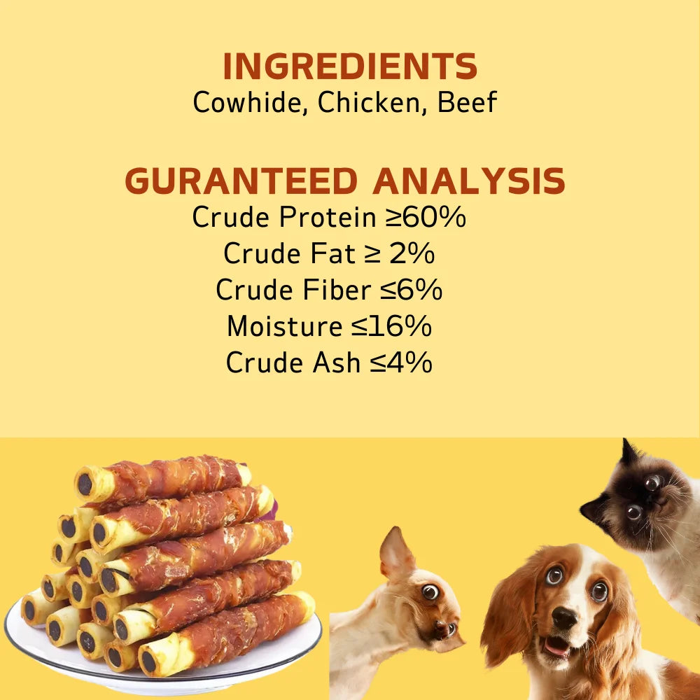 150g/5.29oz  Chicken Wrapped Cowhide Chocolate Stick, Meat Dog Snacks, Made From Chicken Meat And Beef Skin, Beef Stuffing