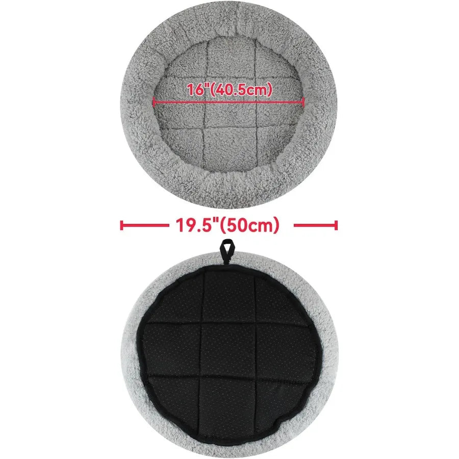 Round Cat Bed for Indoor Cats and Small to Medium Dogs 19.5 x 19.5 x 2 Inch Self-Warming Pet Bed with Surrounding Pillow Plush