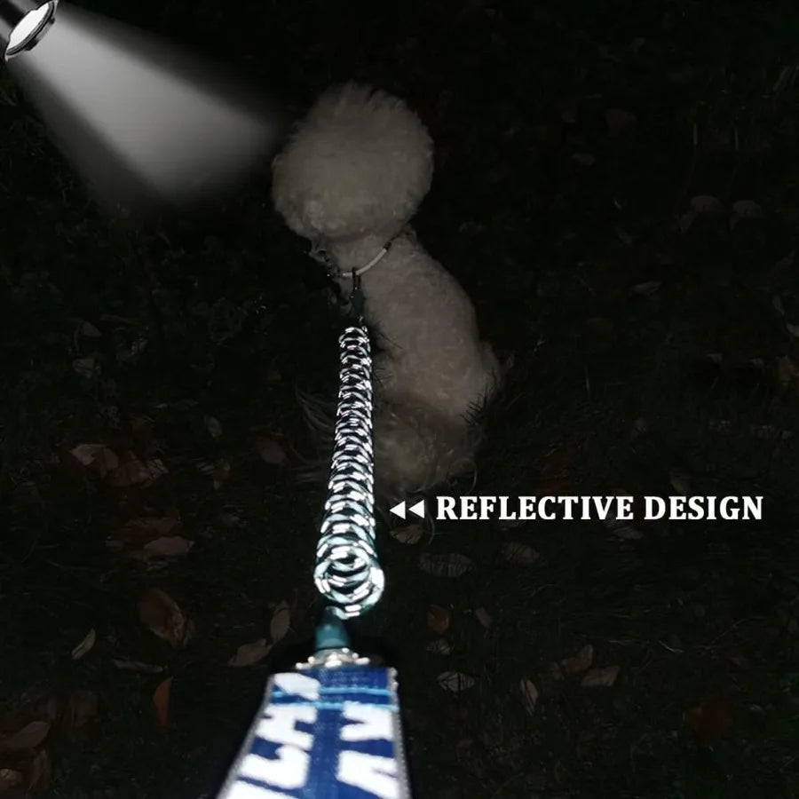 Chew Proof Dog Leash Cable Shock Absorption Reflective AntiPull Coated Wire Rope Stretch Leash with Wide Nylon Handle for Small