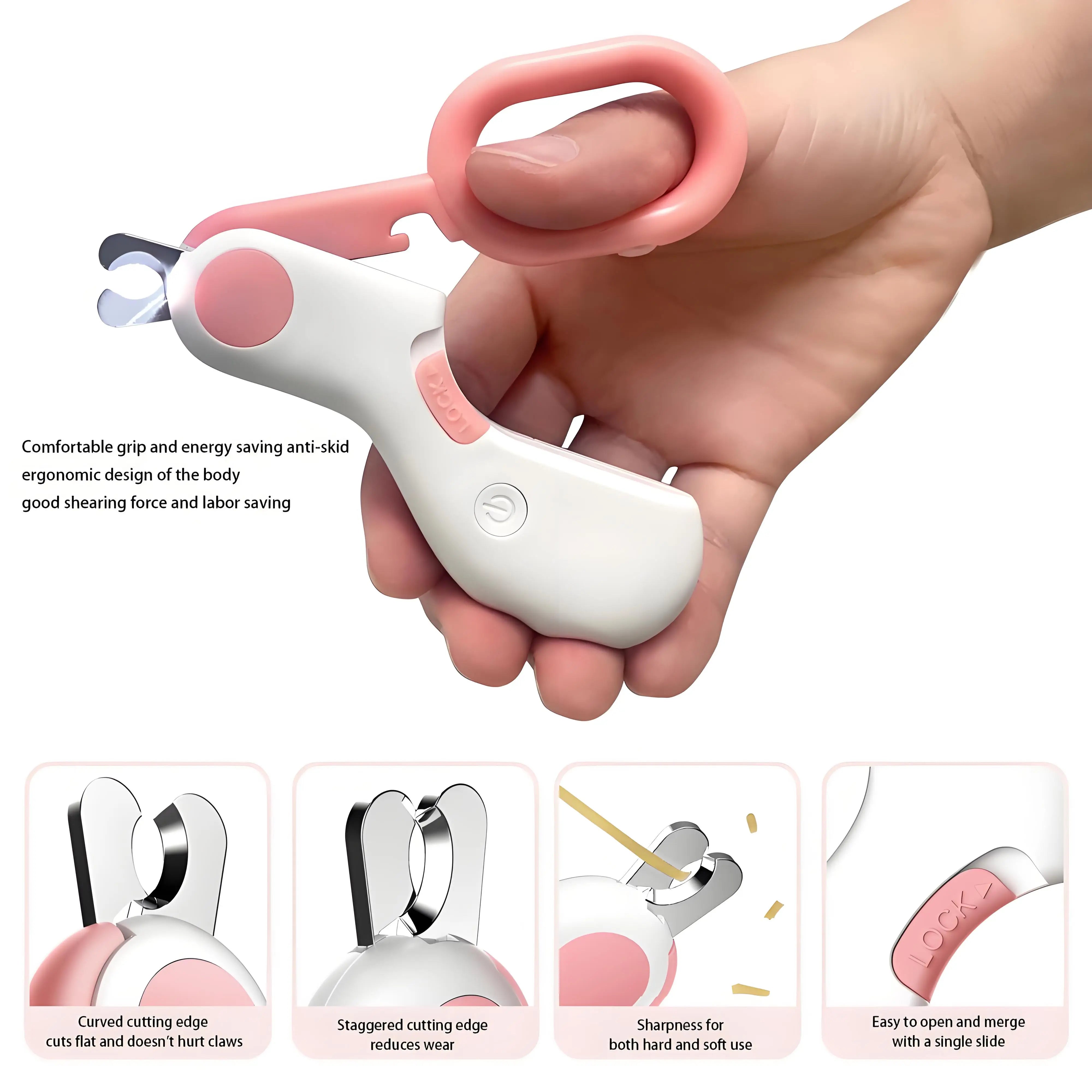 LED Pet Nail Clippers with Safety Guard, Professional Trimmer for Cats & Small Dogs - Precise Grooming Tool (Pink)