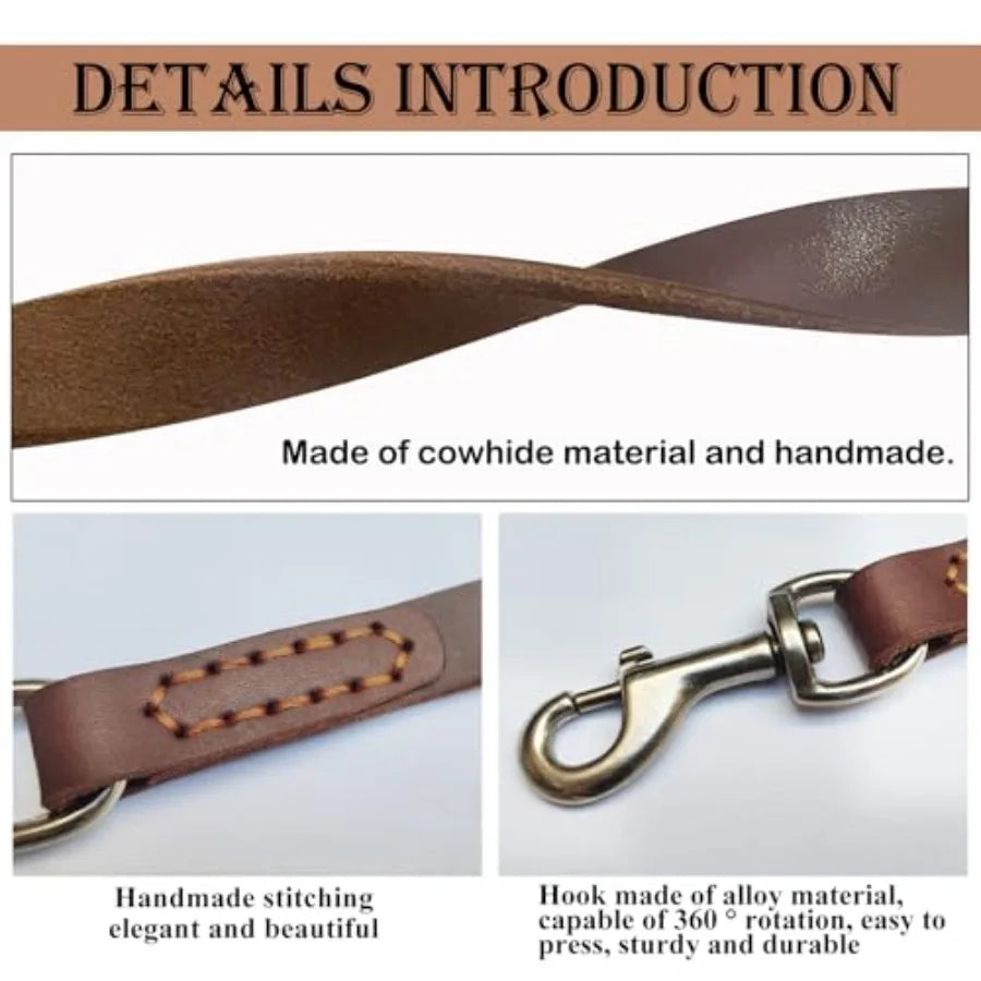 Leather Short Dog Leash 12"Strong Traffic Leash for Dogs with 360º Heavy Duty Metal Hook for Big Large Medium Dogs Training and