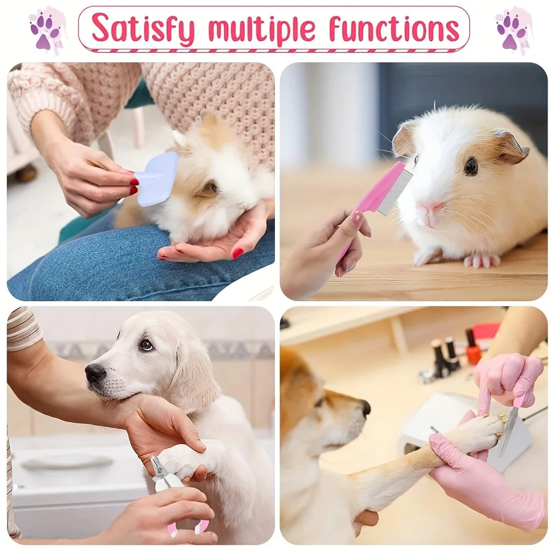 8-Piece Rabbit Grooming Kit with Silicone Brushes and Rubber Bristles - Pet Grooming Set for Small Animals - Includes Nail Clipp