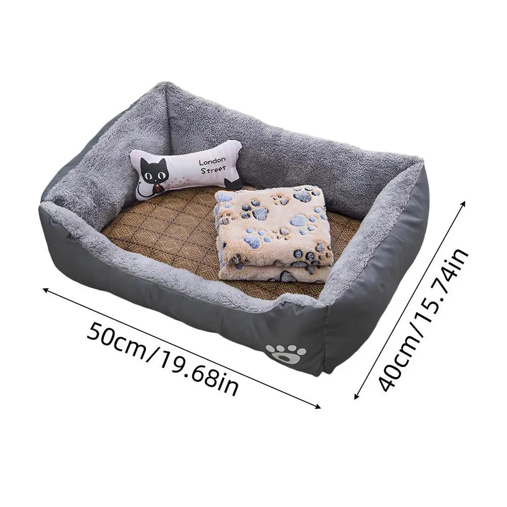 Dog Couch Bed Cozy Cuddler Luxury Puppy Pet Bed Small Dog Bed Soft Calming Sleeping Sofa Bed With Cooling Mat Blanket And Toy