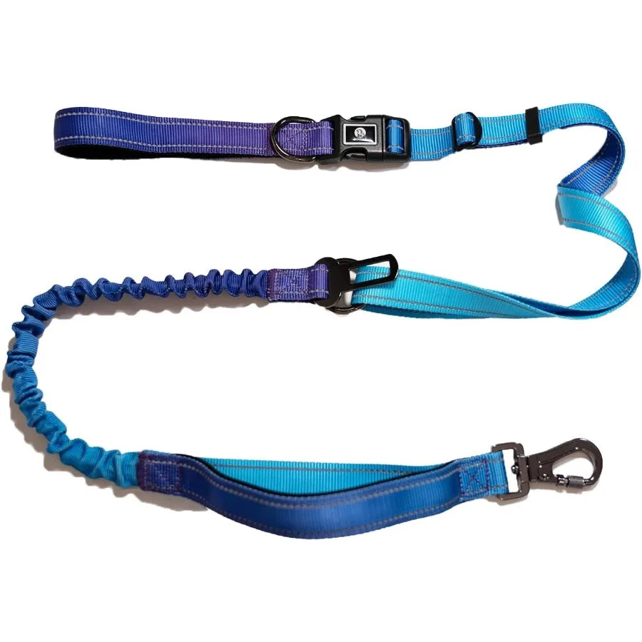 Handree Dog Leash with Bungee for Large Dogs Waist Belt and Car Seat Bel Blue