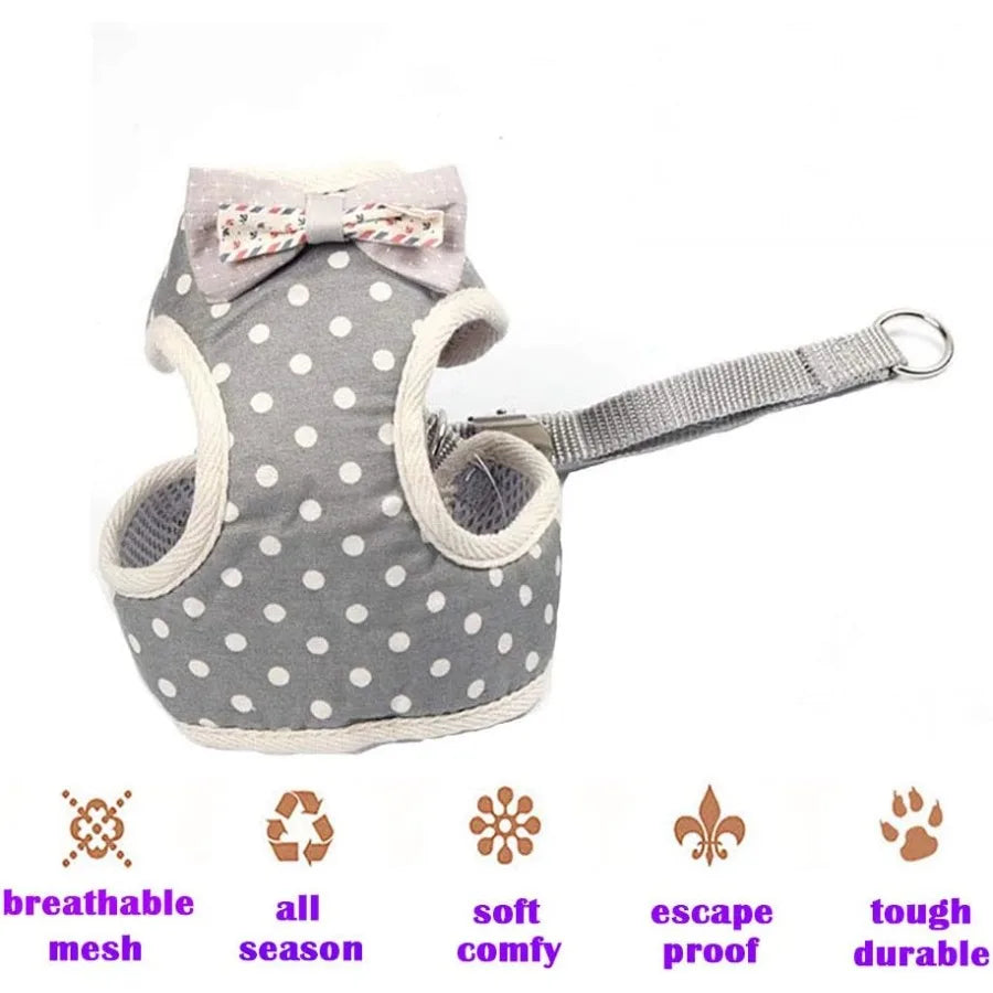Puppy Harness and Leash Set for Walking Escape Proof Adjustable Soft Padded Mesh Front Vest Harness with Leash and Cute Bows Ea