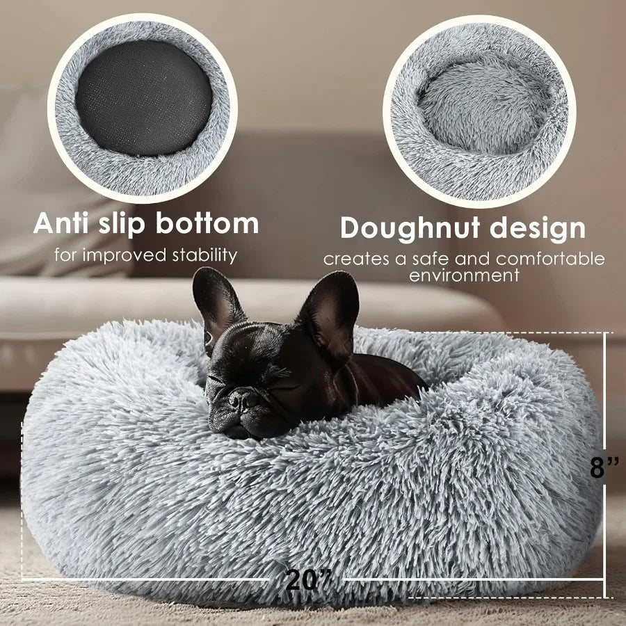 20-inch Calming Donut-Shaped Washable Fluffy Pet Bed for Indoor Cats and Small to Medium Dogs Ideal for Puppy and Kitten Soft C