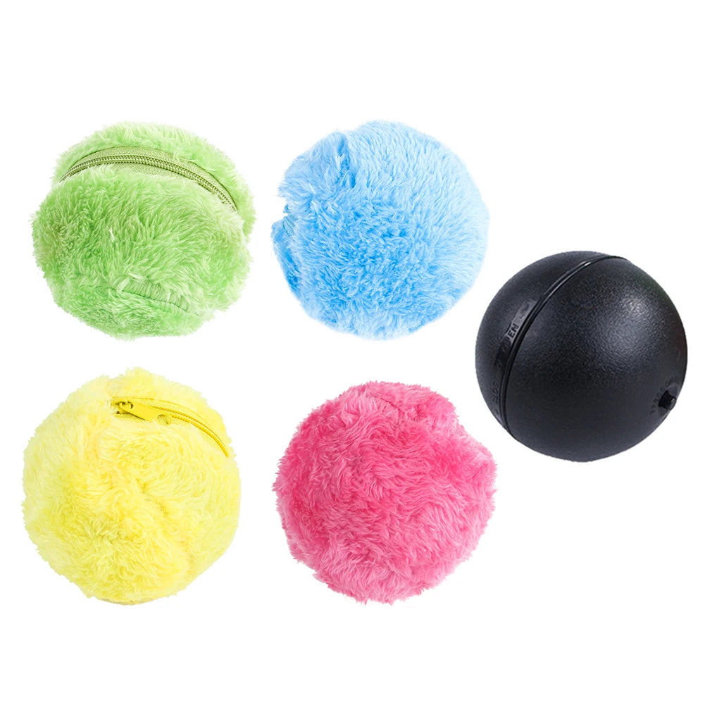 Interactive Toys Pet Electric Balls No Toxic 5pcs Automatic Dog Cat Balls Funny Rolling Toys with 4 Plush Caps for Home Cleaning