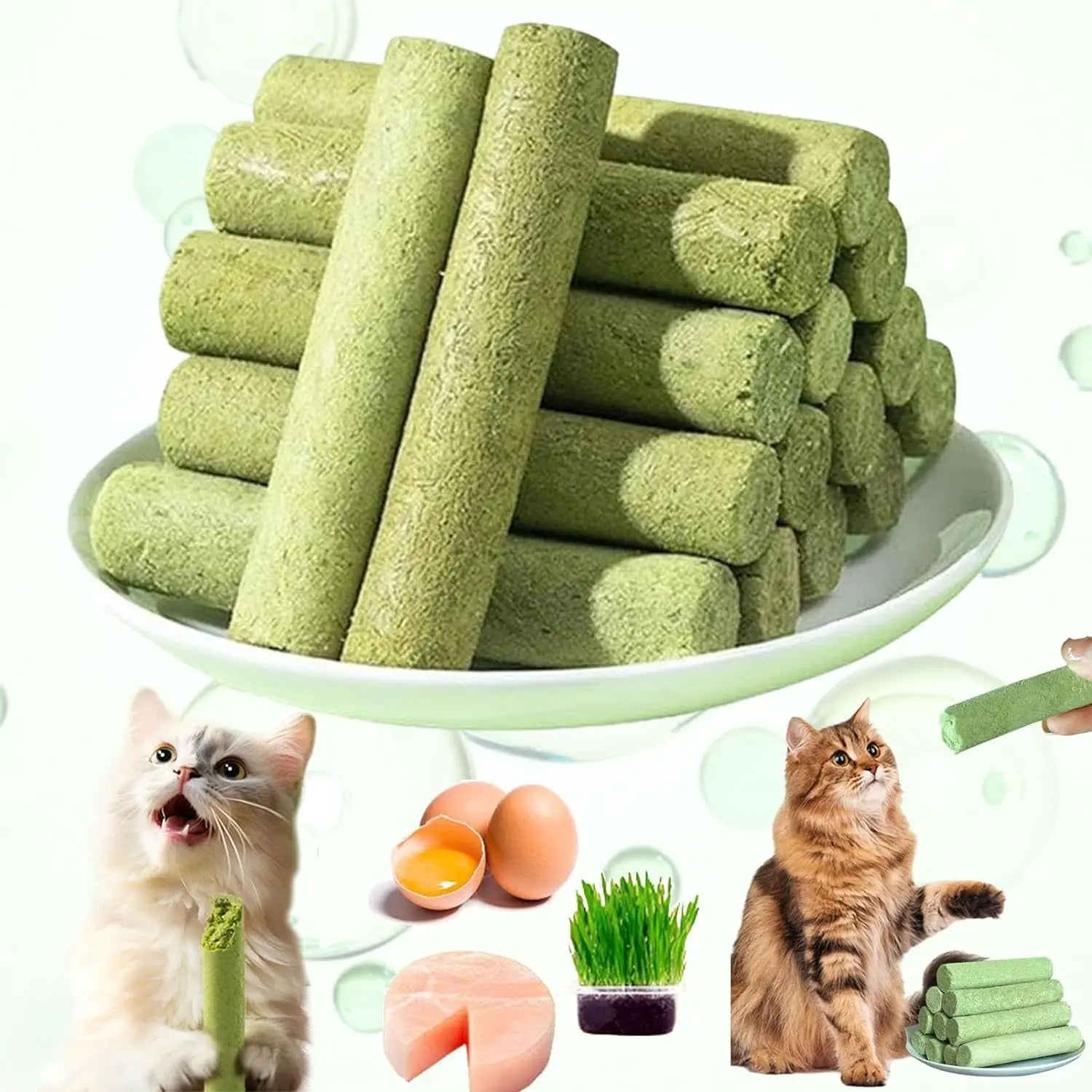 Cat Grass Teething Stick Cat Treats, Cat Grass Sticks for Indoor Cats, Cuddles and Meow Cat GrassSticks for Hairball