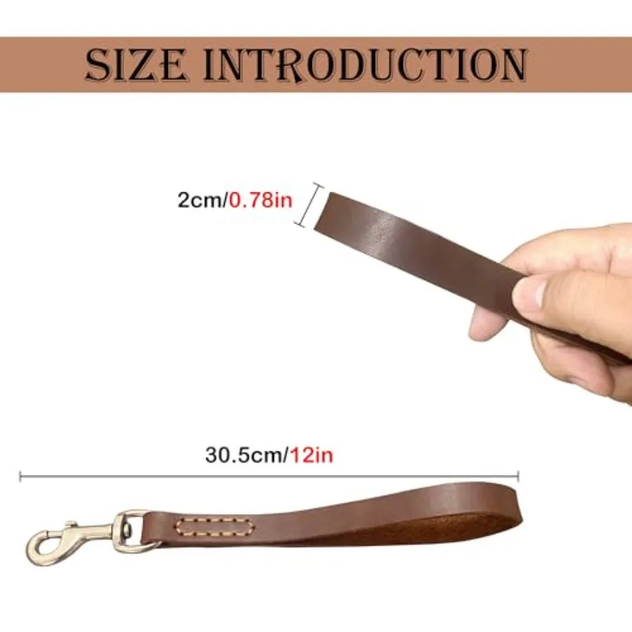 Leather Short Dog Leash 12"Strong Traffic Leash for Dogs with 360º Heavy Duty Metal Hook for Big Large Medium Dogs Training and