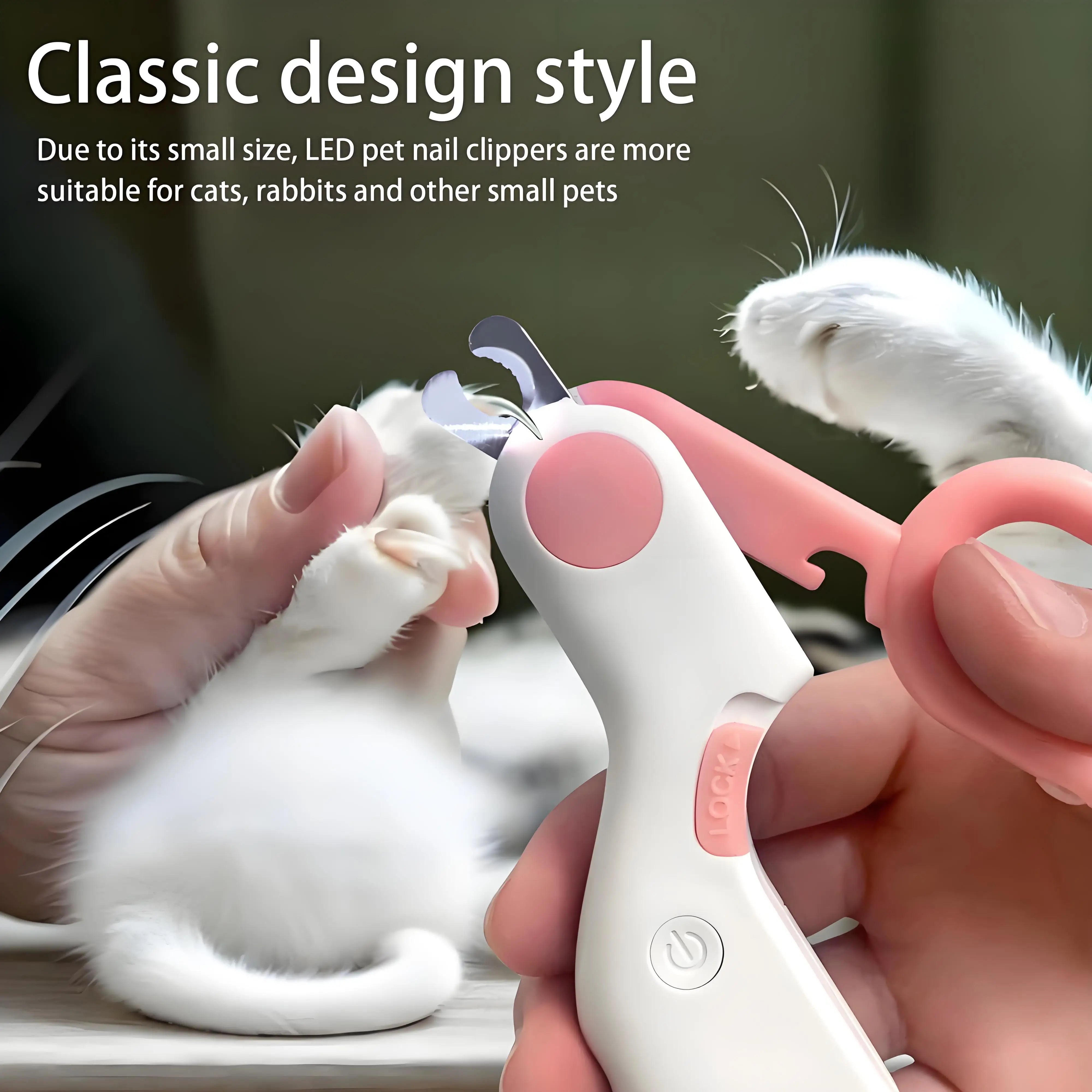 LED Pet Nail Clippers with Safety Guard, Professional Trimmer for Cats & Small Dogs - Precise Grooming Tool (Pink)