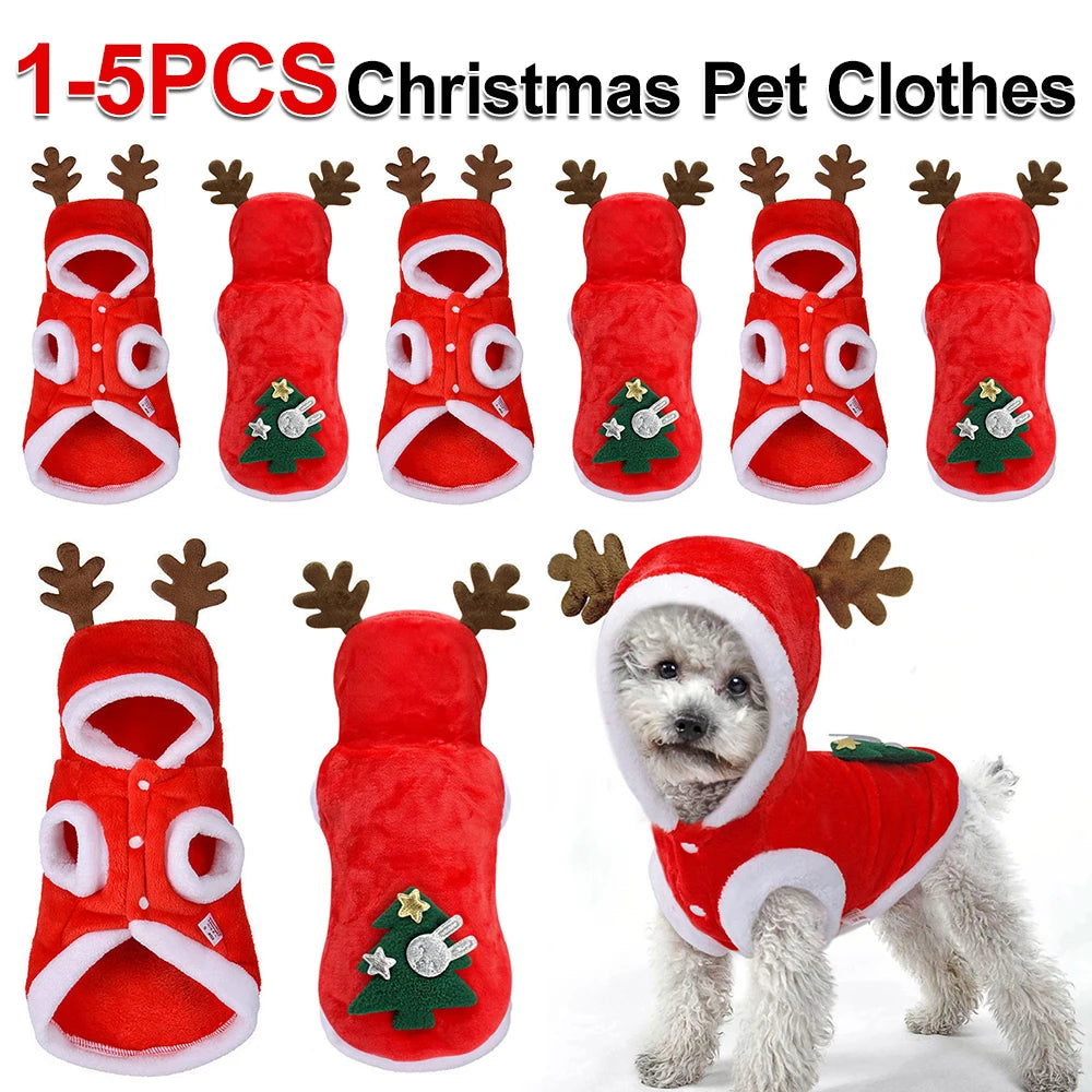 Dog Christmas Costumes Elk Pet Dog Cold Weather Coats Winter Warm Dog Christmas Clothes for Small Dogs Cats
