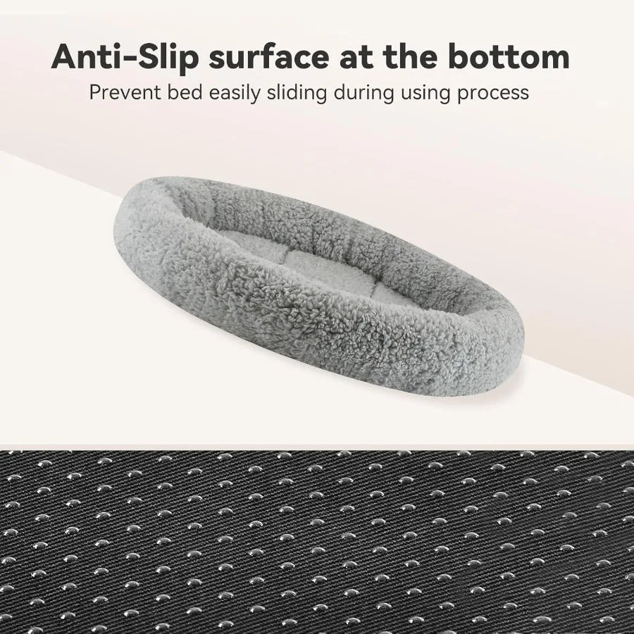 Round Cat Bed for Indoor Cats and Small to Medium Dogs 19.5 x 19.5 x 2 Inch Self-Warming Pet Bed with Surrounding Pillow Plush