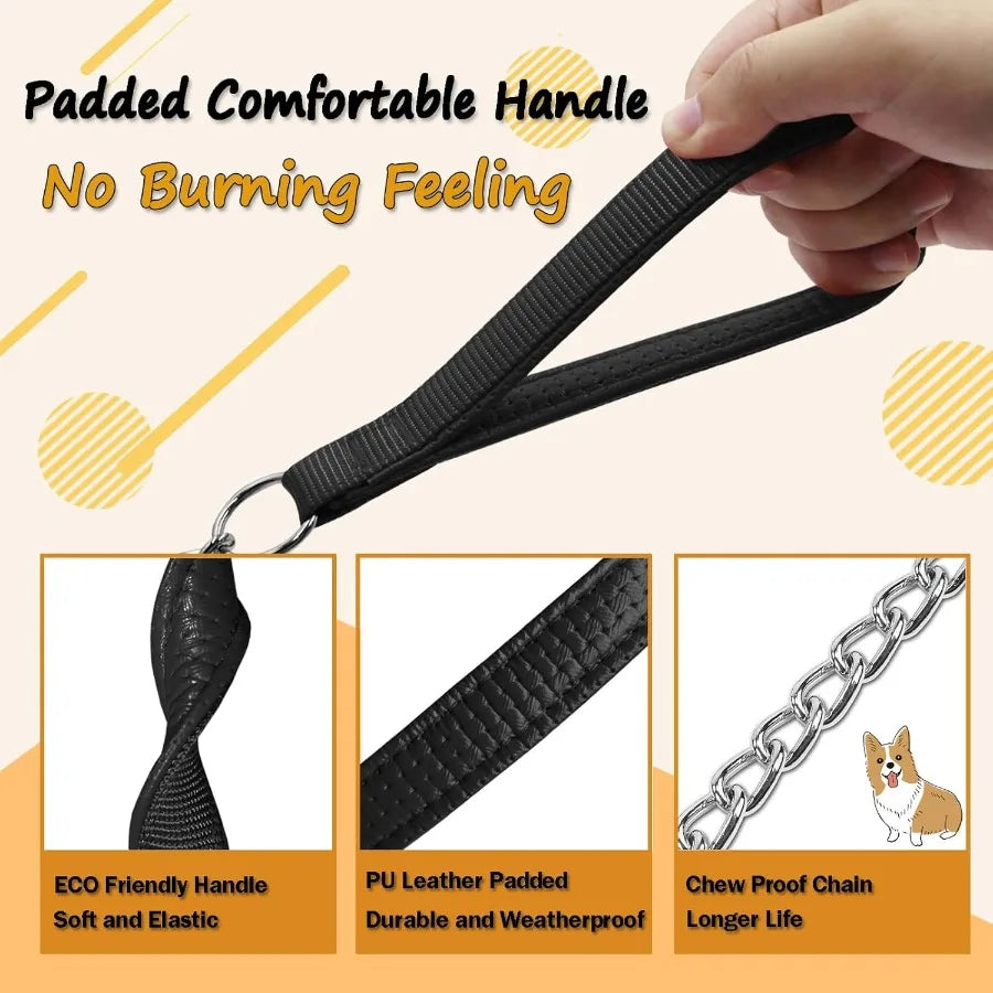Chain Dog Leash with Padded Handle Durable Chew Proof for Medium and Large Dogs 4 ft x 3.0 mm