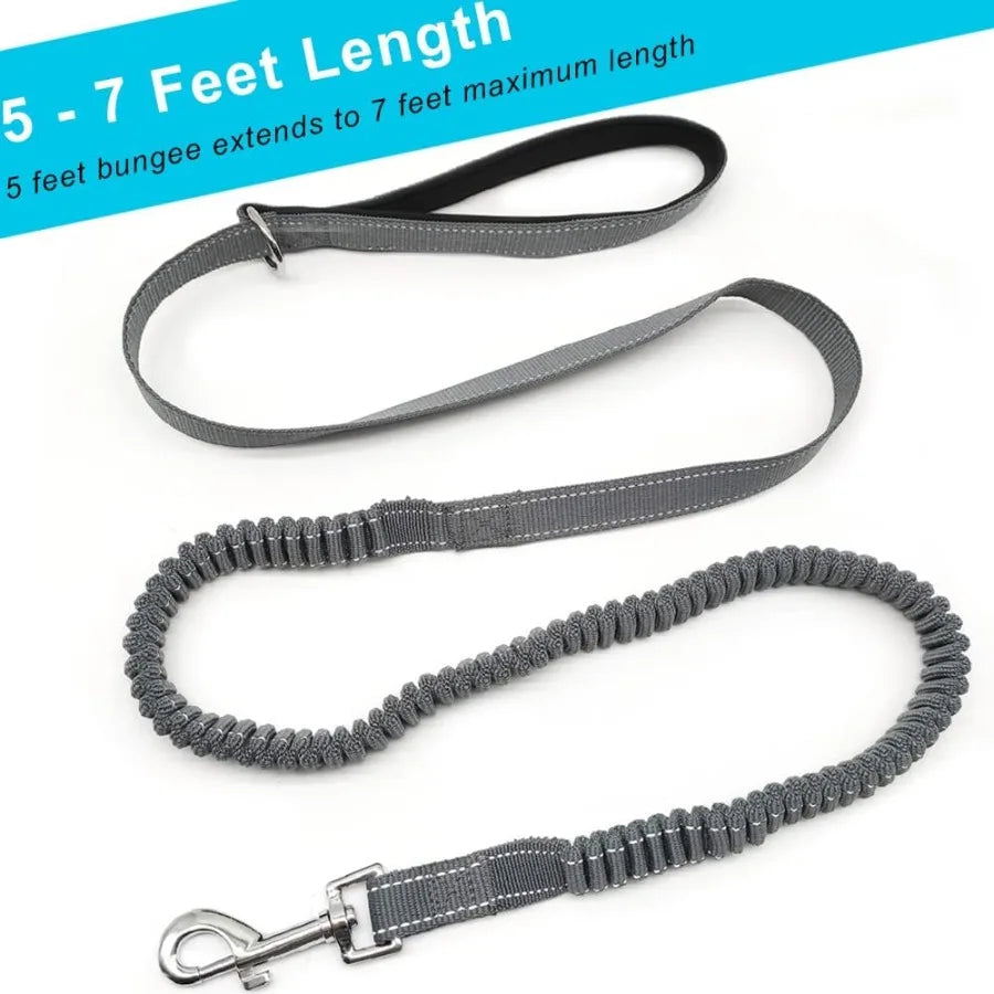 57FT Reflective Bungee Dog Leash No Pull for Shock Absorption Nylon Elastic Walking Leash for Small Medium Dogs Cats Grey