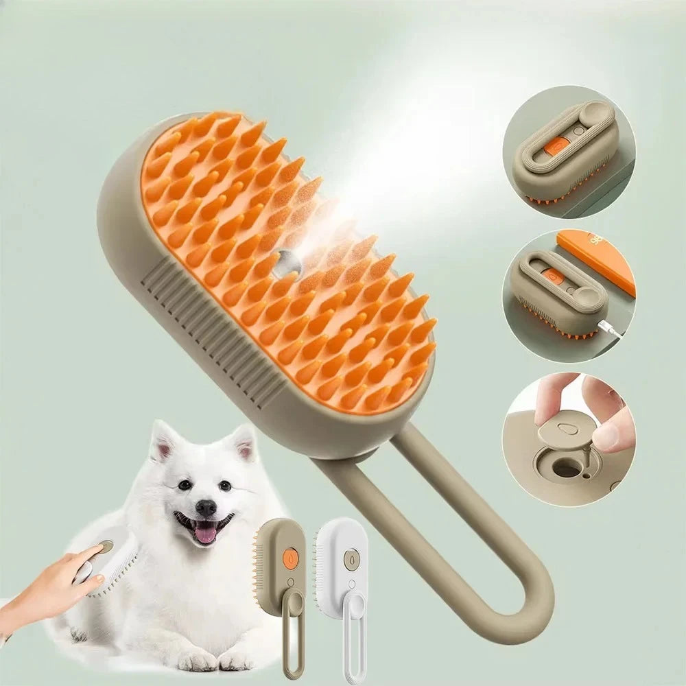 Electric Pet Grooming Brush 3-in-1 – Steamy Massage Brush for Dogs & Cats, Hair Removal Deshedder with Spray Function