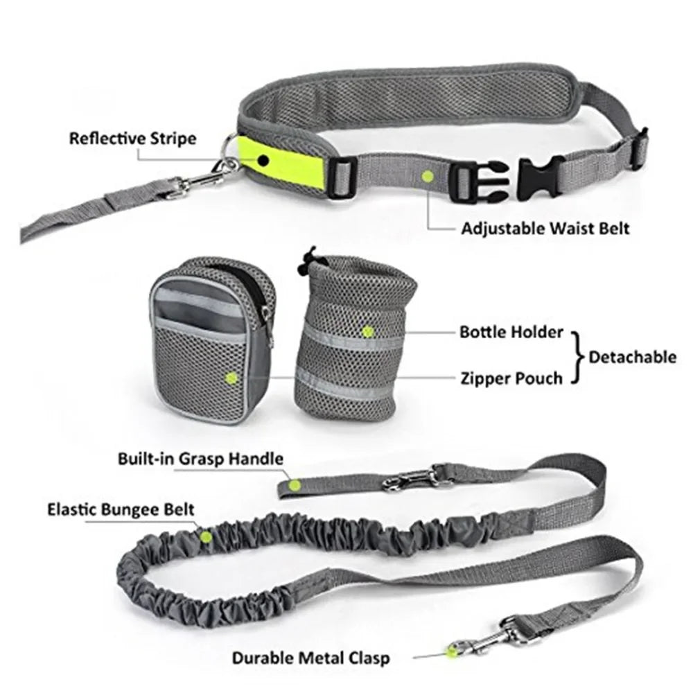 Pet Dog Cat Running Jogging Padded Waist Belt Reflective Strip Elastic Leash Perfect Walking Training Dog Leash Set Hands Free