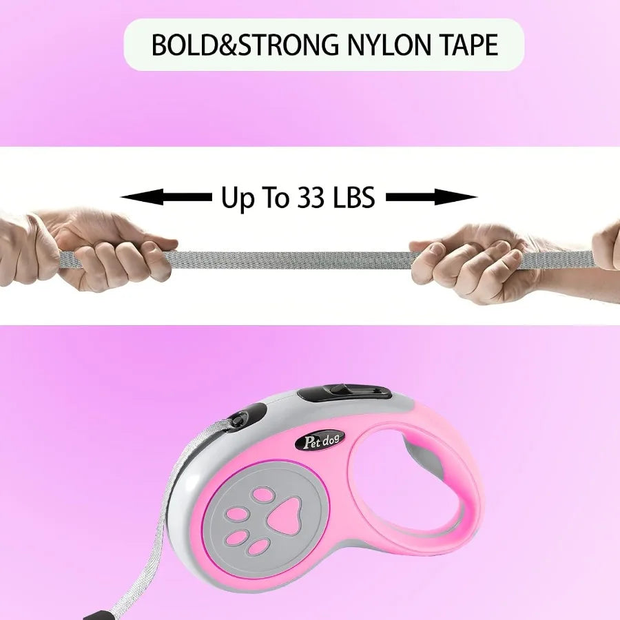 Retractable Dog Leash 5M 16FT Eendable Dog Lead with Strong Nylon Tape TangleFree OneHanded Brake Pause Lock for Small Medium D