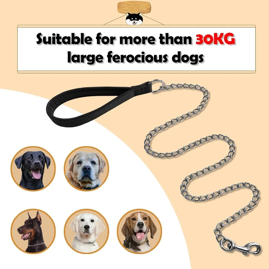 Chain Dog Leash with Padded Handle Durable Chew Proof for Medium and Large Dogs 4 ft x 3.0 mm